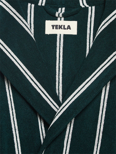 Tekla - Hooded Bathrobe in Forest Green Stripes