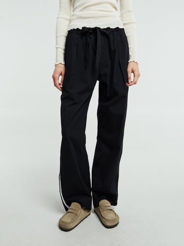 Tekla - Poplin Pyjamas Pants Grosgrain Side Stripe in All Black