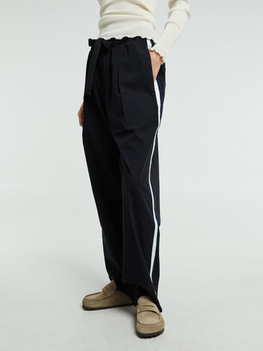 Tekla - Poplin Pyjamas Pants Grosgrain Side Stripe in All Black