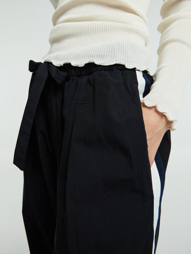 Tekla - Poplin Pyjamas Pants Grosgrain Side Stripe in All Black