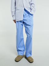 Tekla - Poplin Pyjamas Pants Grosgrain Side Stripe in Cornflower