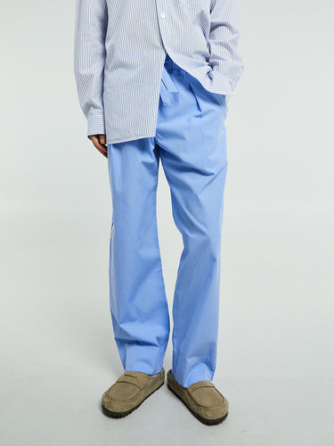 Tekla - Poplin Pyjamas Pants Grosgrain Side Stripe in Cornflower