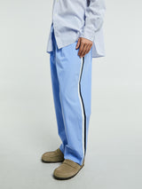 Tekla - Poplin Pyjamas Pants Grosgrain Side Stripe in Cornflower