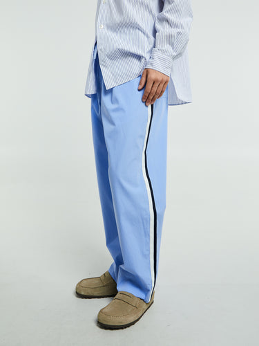 Tekla - Poplin Pyjamas Pants Grosgrain Side Stripe in Cornflower