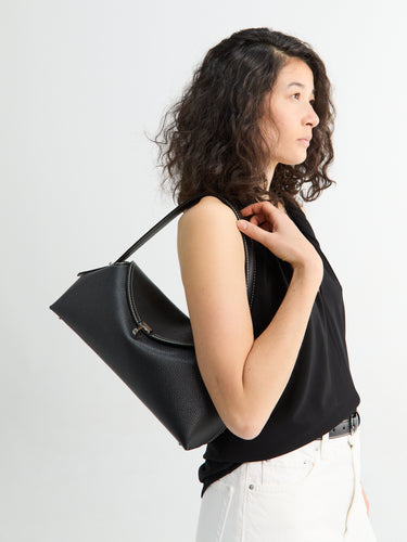 TOTEME - T-Lock Grained-Leather Shoulder Bag in Black