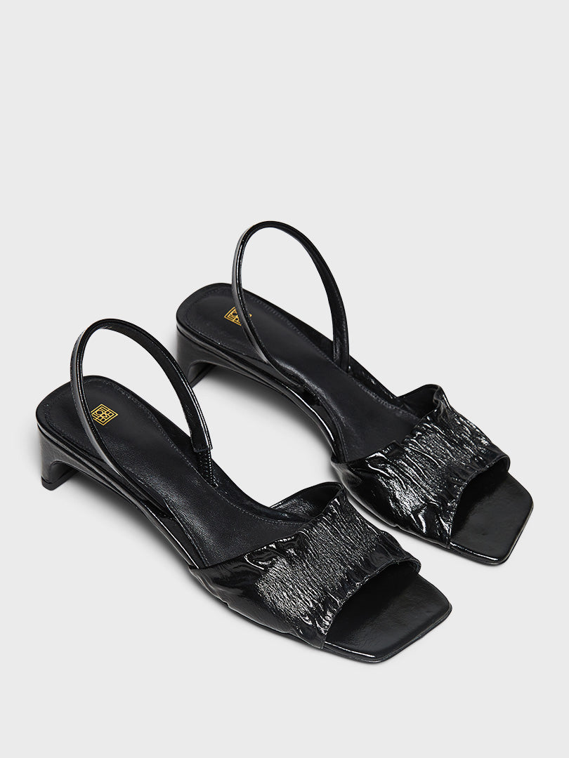 The Gathered Scoop-Heels Sandals in Black