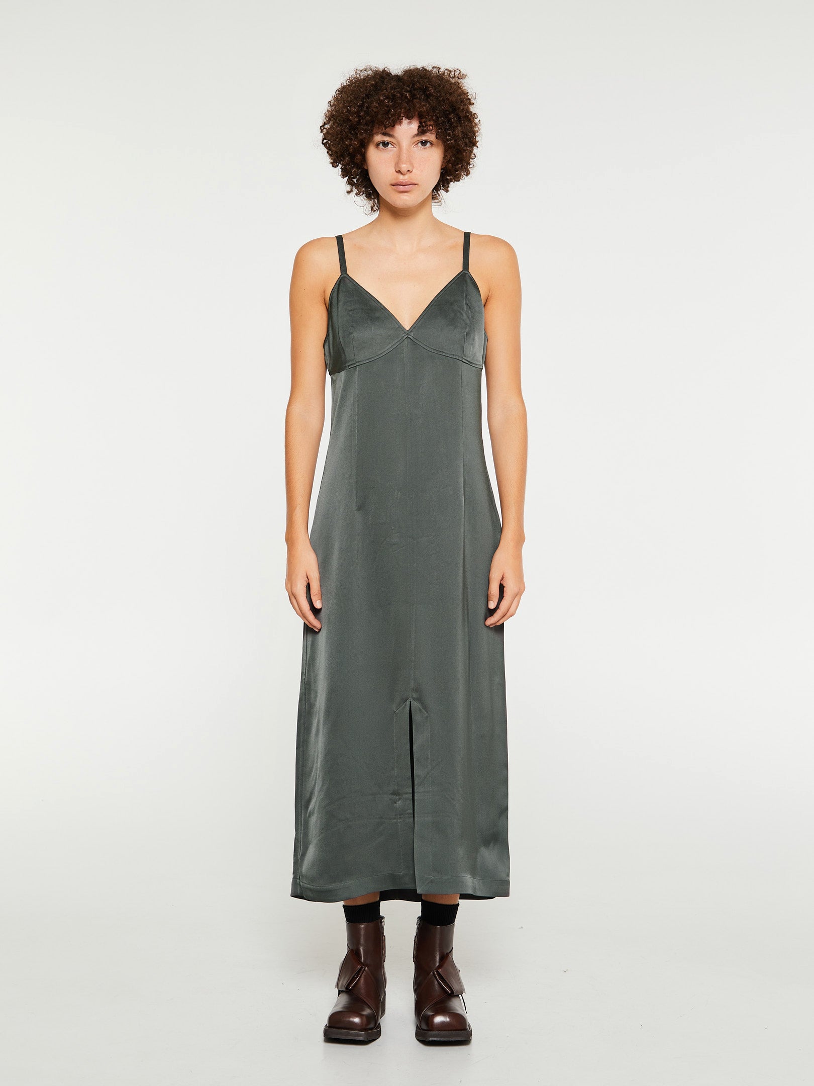 TOTEME - Front-Split Crepe Cami Dress in Lead