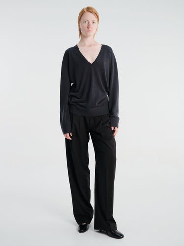 TOTEME - Fine V-Neck Knit in Charcoal Melange