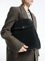 TOTEME - Belted Suede Bucket Bag in Black