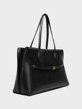 TOTEME - Embroidered Leather Lounge Tote Bag in Black