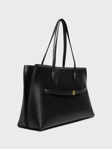 TOTEME - Embroidered Leather Lounge Tote Bag in Black