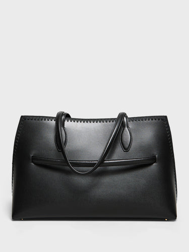 TOTEME - Embroidered Leather Lounge Tote Bag in Black