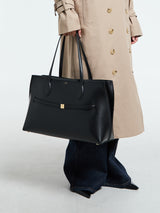 TOTEME - Embroidered Leather Lounge Tote Bag in Black