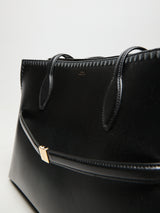 TOTEME - Embroidered Leather Lounge Tote Bag in Black