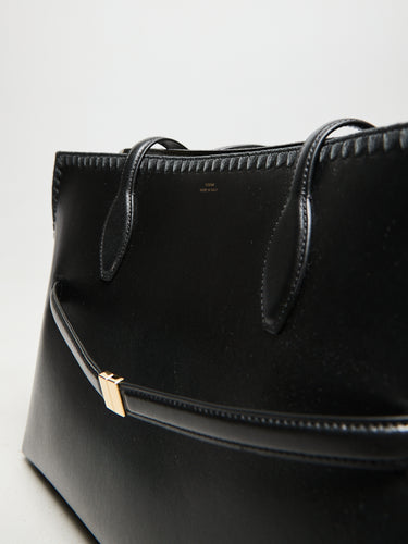 TOTEME - Embroidered Leather Lounge Tote Bag in Black