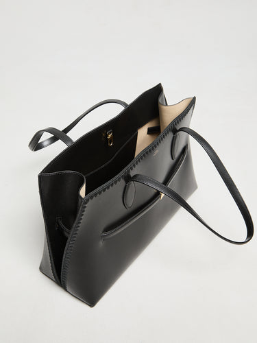 TOTEME - Embroidered Leather Lounge Tote Bag in Black