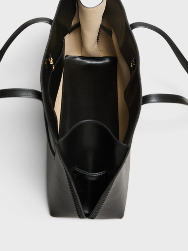 TOTEME - Embroidered Leather Lounge Tote Bag in Black