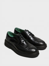 Vinny's - Officer Brogue Shoes in Black Polido Leather