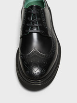 Vinny's - Officer Brogue Shoes in Black Polido Leather