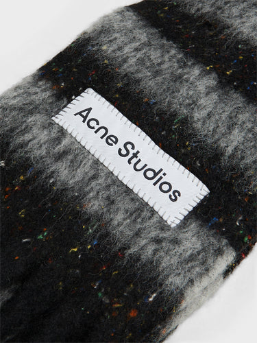 Acne Studios - Fringed Wool Skinny Scarf in Black and Grey