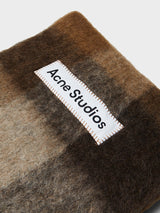 Acne Studios - Check Fringe Scarf in Dark Brown, White and Brown