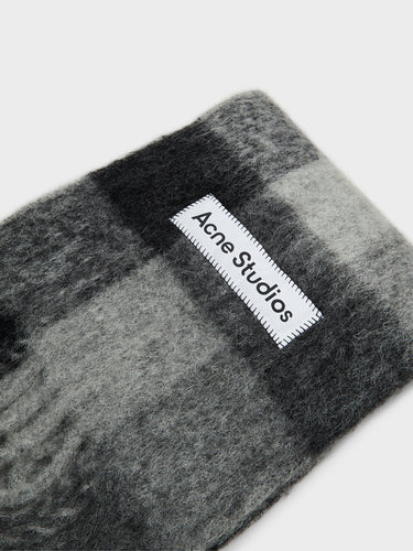 Acne Studios - Check Fringe Scarf Dark in Black, Grey and Dark Grey
