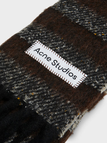 Acne Studios - Fringed Wool Skinny Scarf in Grey and Dark Brown