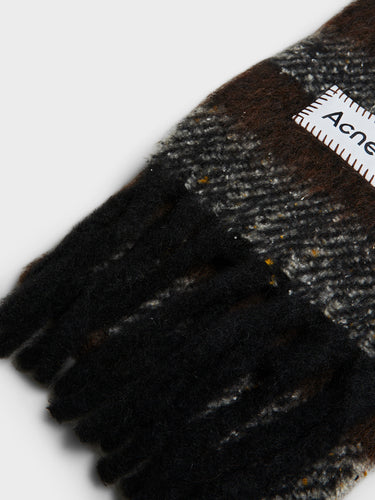 Acne Studios - Fringed Wool Skinny Scarf in Grey and Dark Brown
