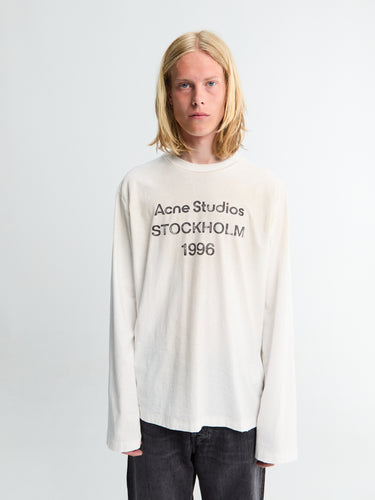 Acne Studios - Relaxed Fit Longsleeved Logo T-shirt in Dusty White