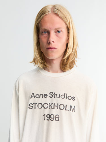Acne Studios - Relaxed Fit Longsleeved Logo T-shirt in Dusty White