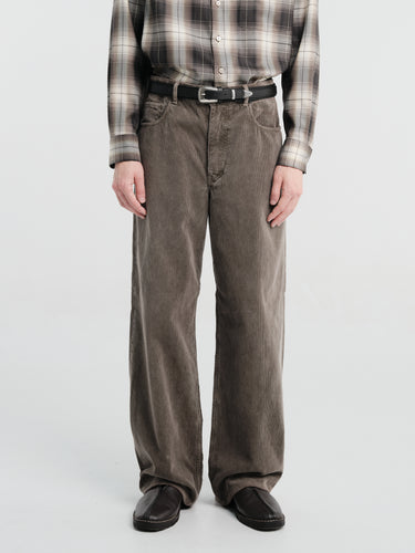 Auralee - Garment-Dyed Finx Corduroy 5P Wide Pants in Olive Brown
