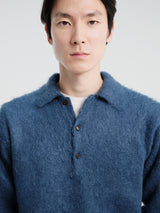 Auralee - Brushed Super Kid Mohair Knit Polo in Light Navy