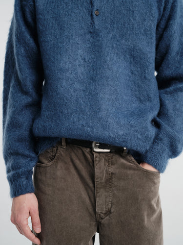 Auralee - Brushed Super Kid Mohair Knit Polo in Light Navy