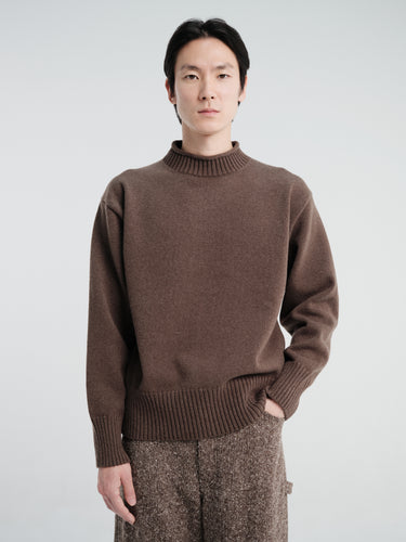 Auralee - Super Fine Wool Knit Mock Neck in Top Brown