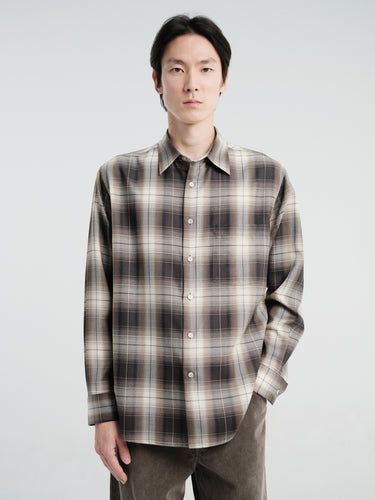 Auralee - Super Light Wool Check Shirt in Brown Charcoal