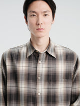 Auralee - Super Light Wool Check Shirt in Brown Charcoal