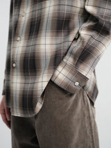 Auralee - Super Light Wool Check Shirt in Brown Charcoal