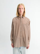 Auralee - Airy Light Cotton Check Big Shirt in Brown Gingham Check