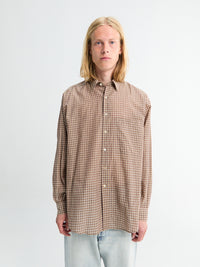 Auralee - Airy Light Cotton Check Big Shirt in Brown Gingham Check