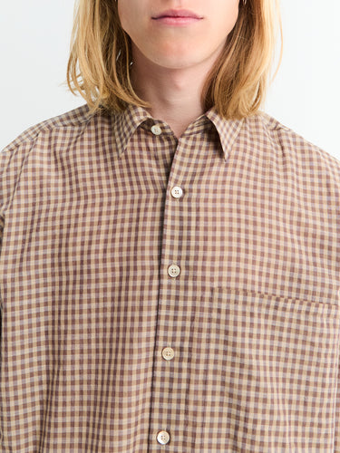Auralee - Airy Light Cotton Check Big Shirt in Brown Gingham Check