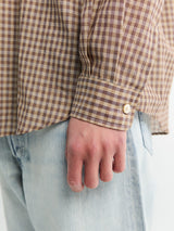 Auralee - Airy Light Cotton Check Big Shirt in Brown Gingham Check