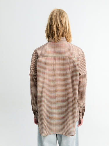 Auralee - Airy Light Cotton Check Big Shirt in Brown Gingham Check
