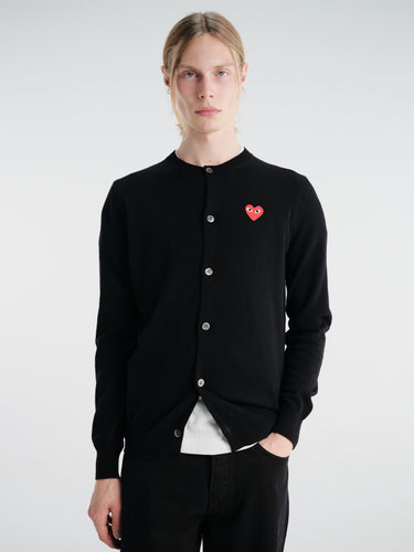 Comme des Garçons PLAY - Round-Neck Cardigan Red Emblem Knit in Black