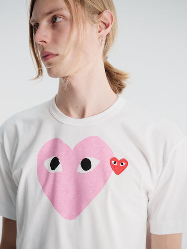 Comme des Garçons PLAY - Pink Emblem T-Shirt in White