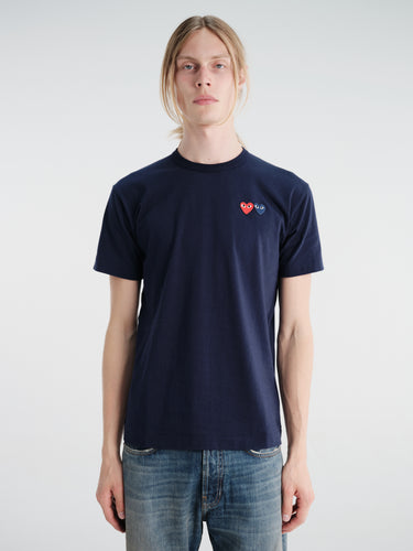 Comme des Garçons PLAY - T-Shirt With Double Burgundy Emblem in Navy