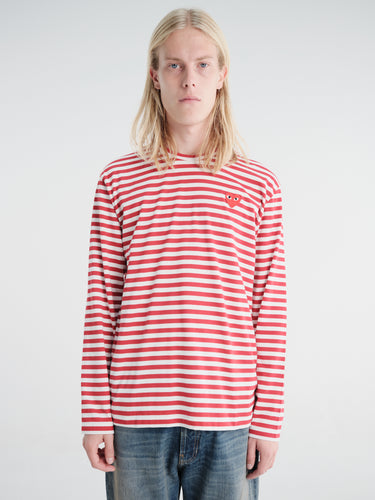Comme des Garçons PLAY - U T-Shirt Red Emblem Knit in Red