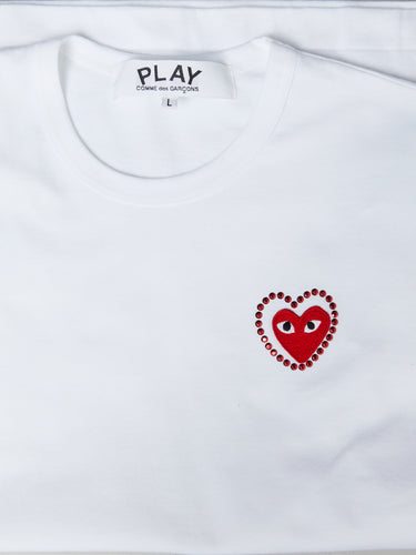 Comme des Garçons PLAY - T-SHIRT EMBLEM X METALSTONE IN White and Red