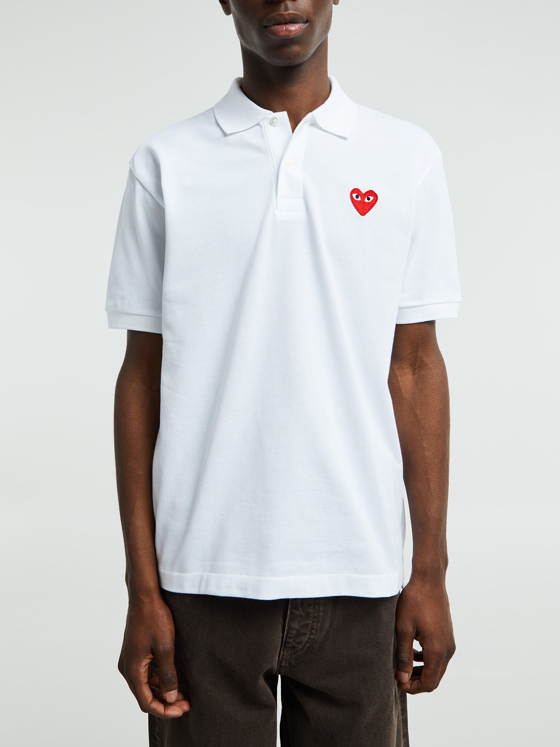 Commes Des Garcons PLAY U T-Shirt Red Emblem Knit in White – Stoy