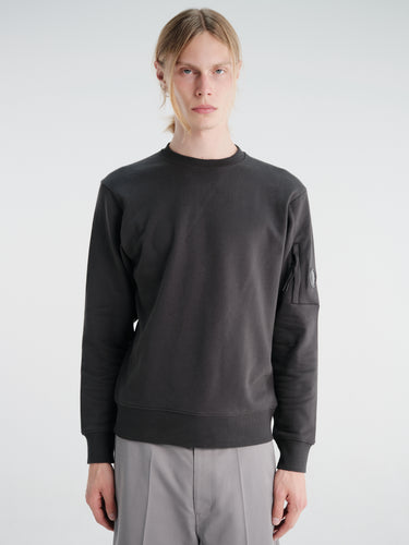 C.P. Company - Diagonal Raised Fleece Crewneck Lens Sweatshirt in Raven