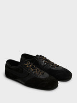 Dries Van Noten - Leather Trimmed Suede Sneakers in Black